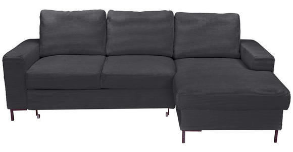ECKSOFA Anthrazit Cord Rückenkissen, Bettkasten, Schlaffunktion, Rücken echt, Liegefläche im Originalstoff  - Anthrazit/Schwarz, KONVENTIONELL, Textil/Metall (240/150cm) - Carryhome
