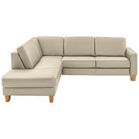 ECKSOFA in Echtleder Creme, Naturfarben  - Eiche Bianco/Creme, Natur, Leder/Holz (235ml) - Valdera