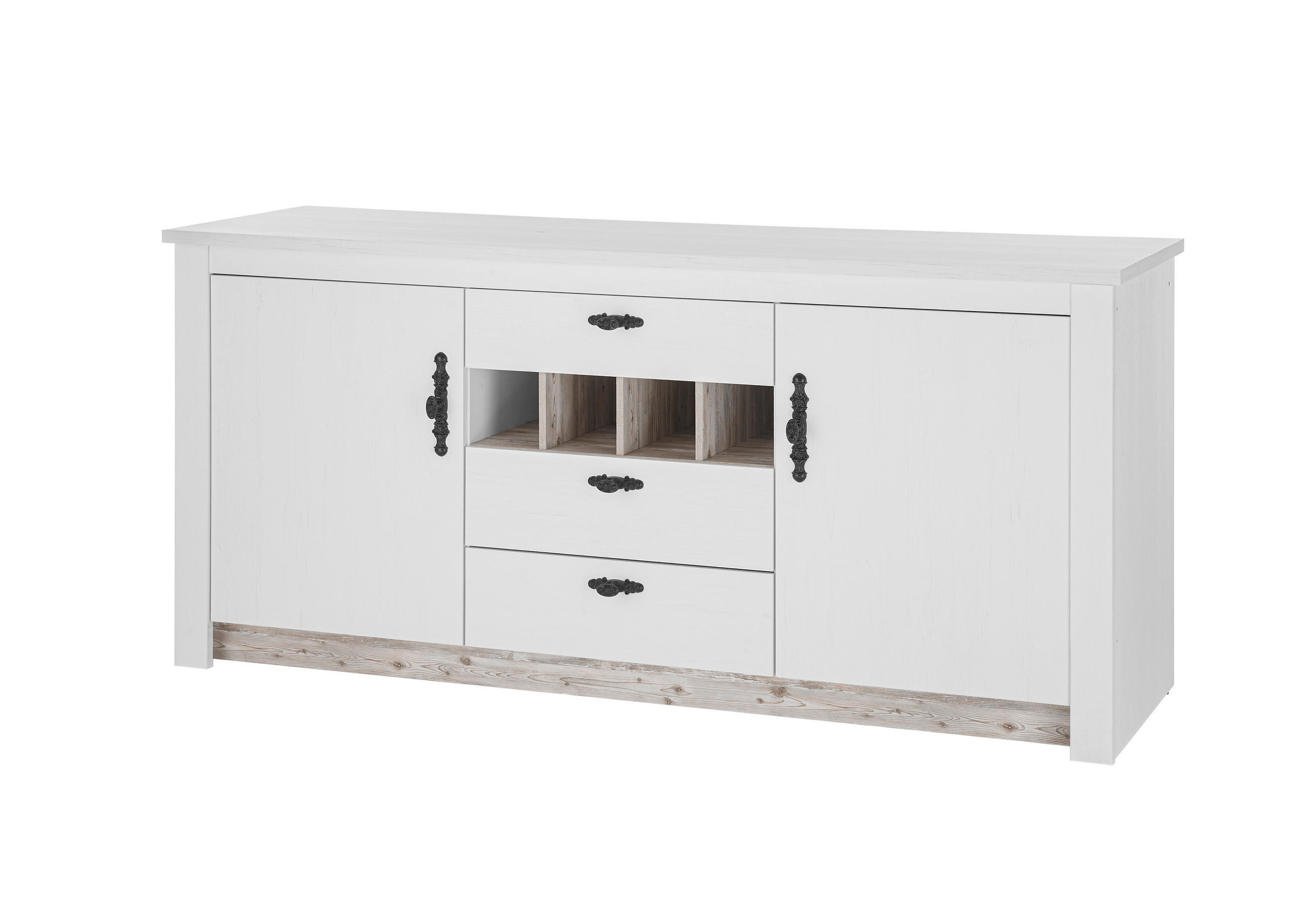 KÜCHENUNTERSCHRANK 204/92/60 cm  in Weiß, Pinienfarben  - Schwarz/Weiß, Trend, Holzwerkstoff/Metall (204/92/60cm) - MID.YOU
