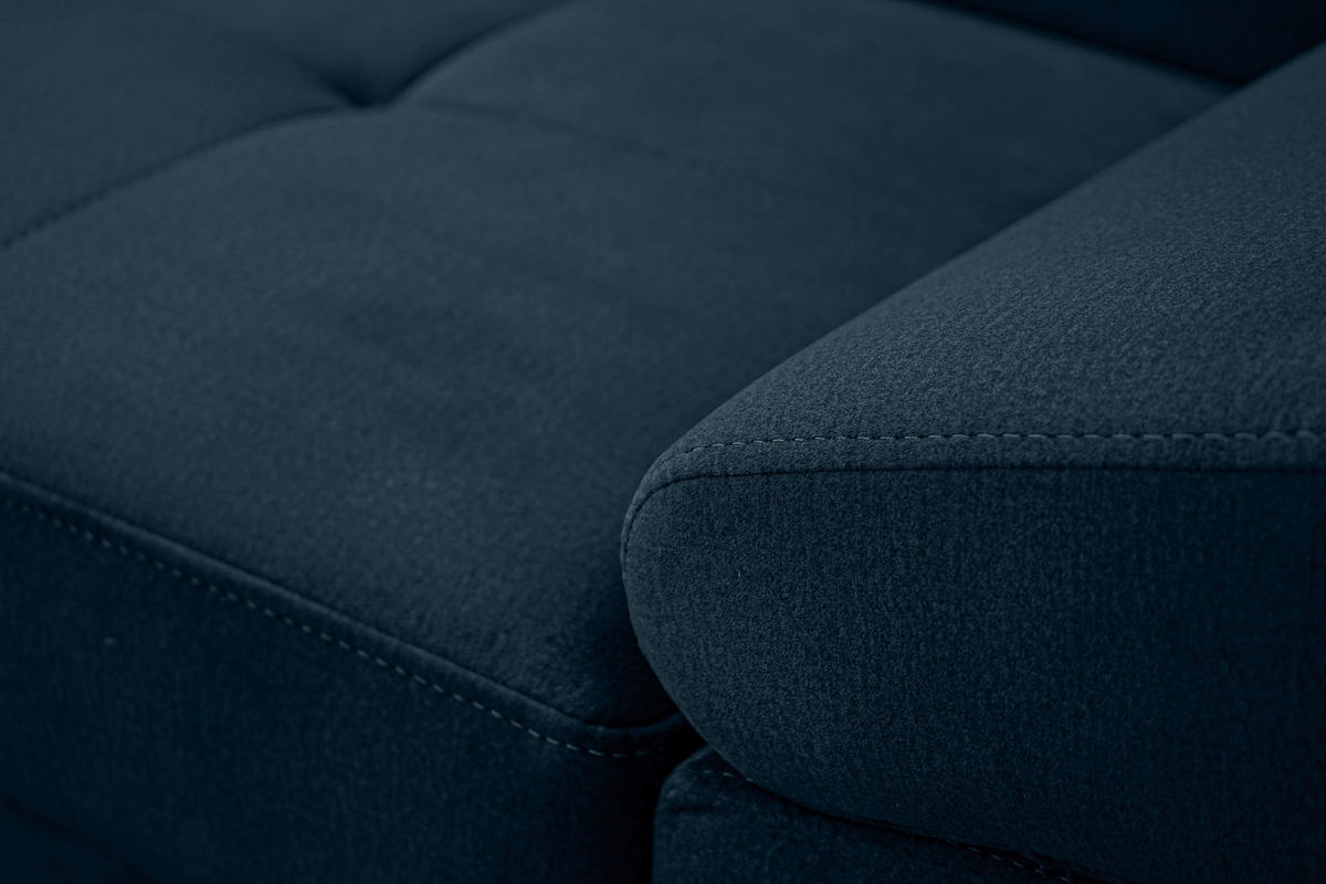 ECKSOFA Dunkelblau Webstoff Bettkasten, Schlaffunktion, Rücken echt, Armteilverstellung, Kopfteilverstellung  - Chromfarben/Dunkelblau, MODERN, Textil/Metall (205/278cm) - Stylife