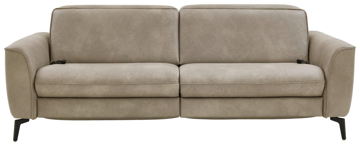 3-SITZER-SOFA in Echtleder Graubraun  - Graubraun/Schwarz, Natur, Leder/Metall (222/81/110cm) - Valdera