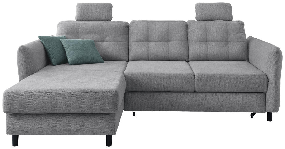 ECKSOFA in Chenille Silberfarben  - Mintgrau/Silberfarben, Modern, Holz/Textil (176/250-280cm) - Livetastic