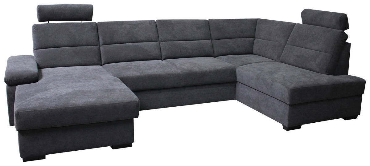 WOHNLANDSCHAFT inkl.Funktionen Anthrazit Flachgewebe  - Anthrazit/Dunkelbraun, KONVENTIONELL, Kunststoff/Textil (166/319/183cm) - Cantus