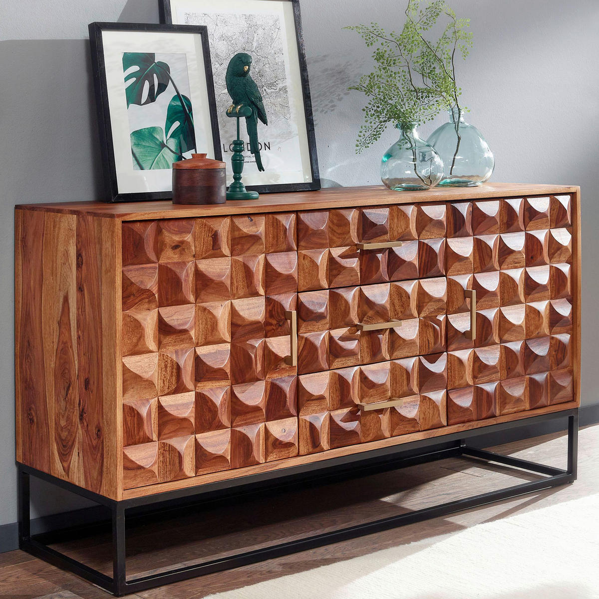 SIDEBOARD 145/81/45 cm  - Goldfarben/Sheeshamfarben, Design, Holz/Metall (145/81/45cm) - MID.YOU
