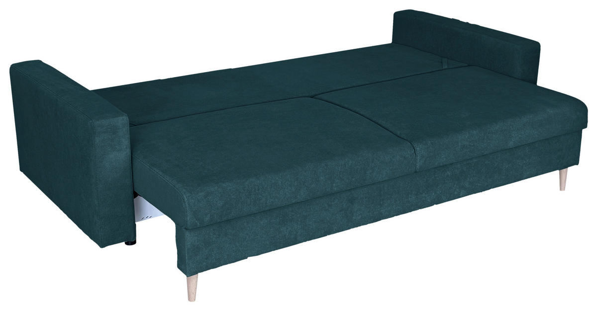 SCHLAFSOFA Cord Blau  - Blau/Schwarz, Design, Holz/Kunststoff (220/96/98cm) - MID.YOU