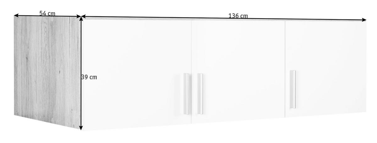 AUFSATZSCHRANK 136/39/54 cm   - Weiss Hochglanz/Weiss, Design, Holzwerkstoff/Kunststoff (136/39/54cm) - Carryhome