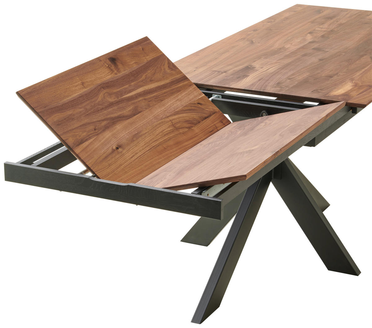 ESSTISCH in Holz, Metall 160-245/90/75 cm  - Nussbaumfarben/Schwarz, Natur, Holz/Metall (160-245/90/75cm) - Linea Natura