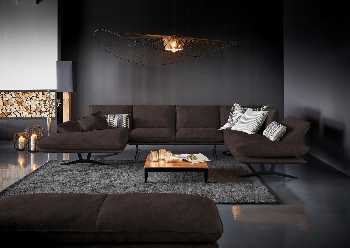 WOHNLANDSCHAFT in Echtleder Braun  - Schwarz/Braun, Natur, Leder/Metall (155/359/217cm) - Dieter Knoll