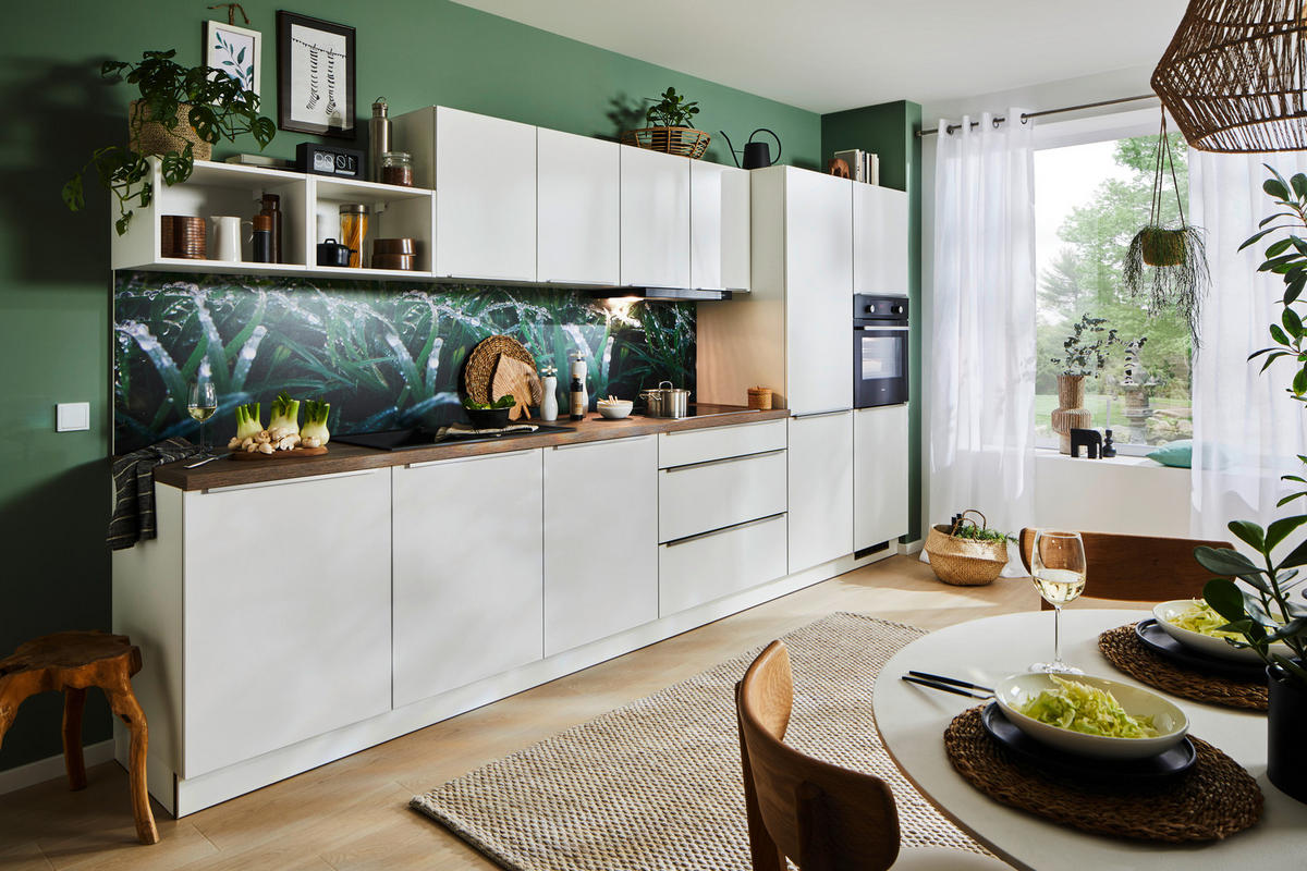 KÜCHENLEERBLOCK 390 cm   in Weiß  - Edelstahlfarben/Eichefarben, Basics, Holzwerkstoff/Metall (390cm) - Welnova