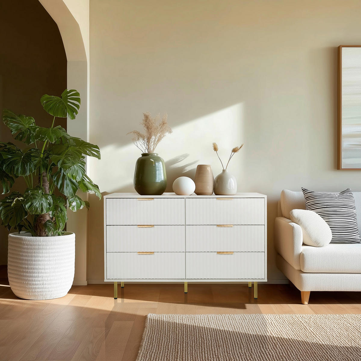 SIDEBOARD  120/75/40 cm 6 Schublade(n)  - Goldfarben/Weiß, MODERN, Holzwerkstoff/Metall (120/75/40cm) - MID.YOU