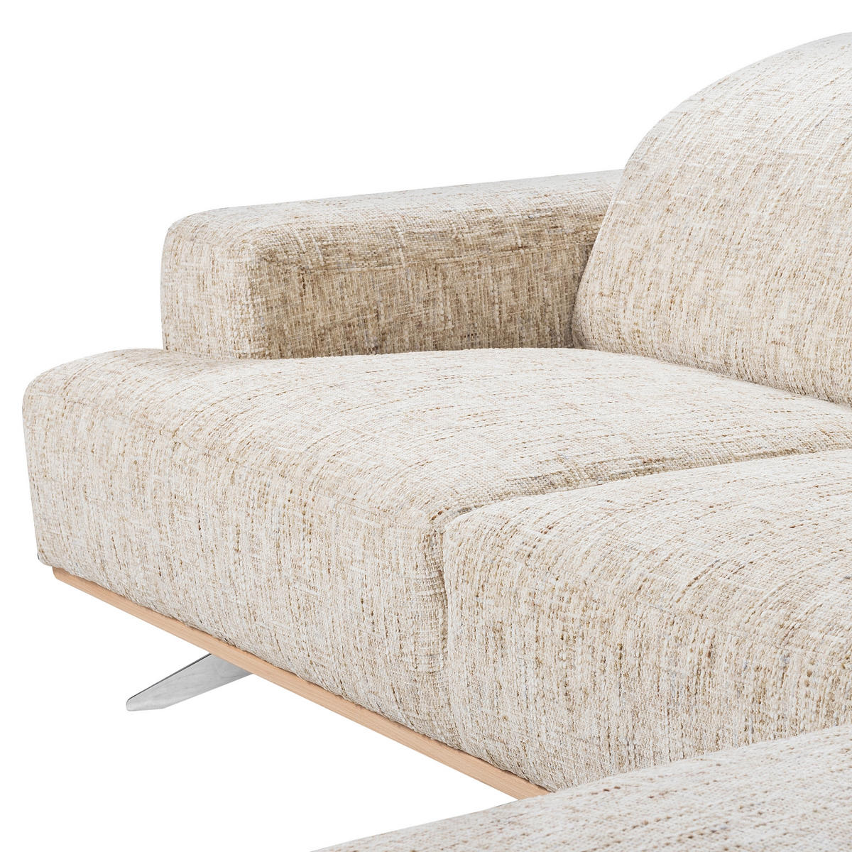 ECKSOFA PORTLAND in Struktur Beige Kopfteilverstellung  295/187 cm  - Chromfarben/Beige, Design, Holz/Textil (295/187cm) - Livetastic