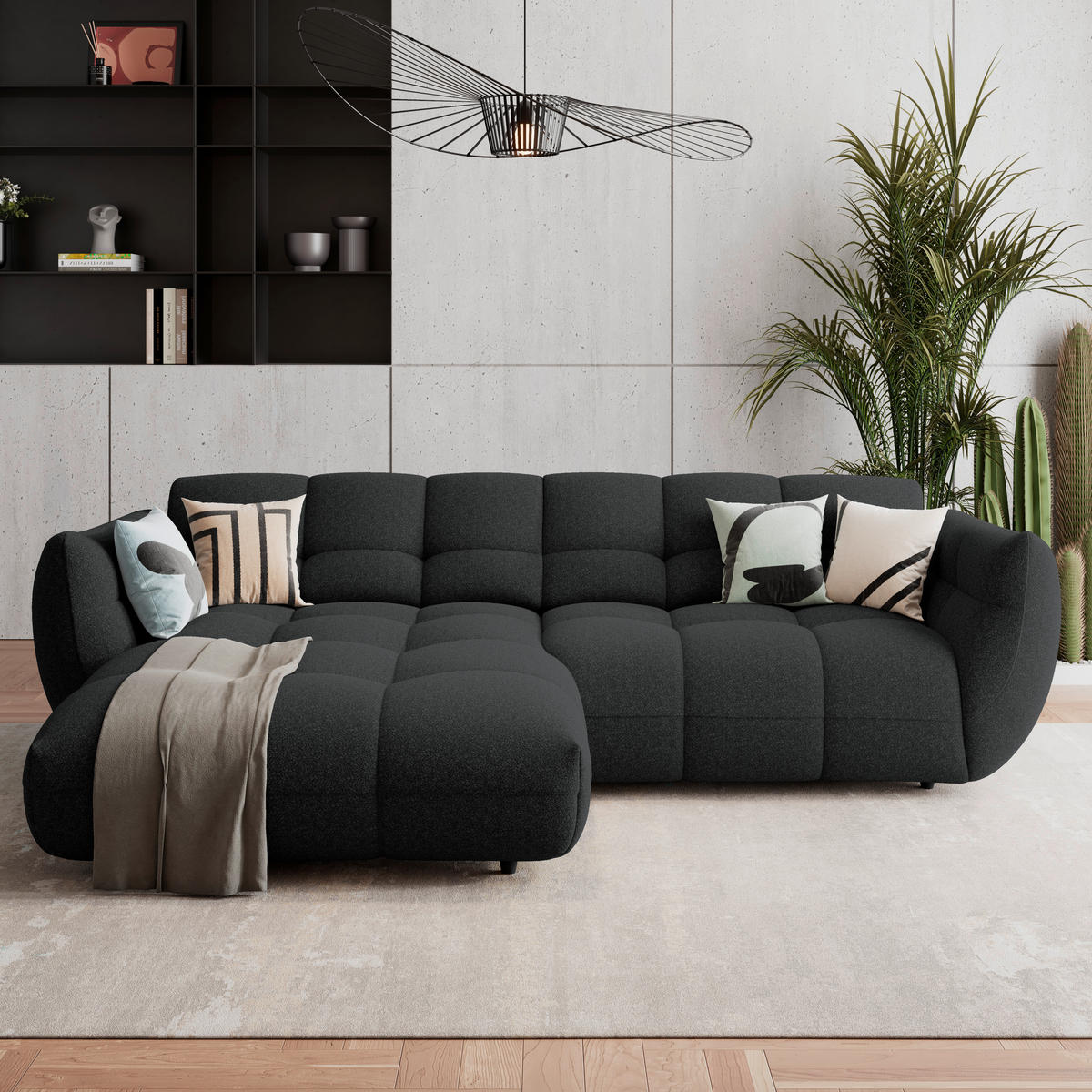 ECKSOFA Schwarz Chenille  - Dunkelgrün/Schwarz, Trend, Kunststoff/Textil (178/280cm) - MID.YOU