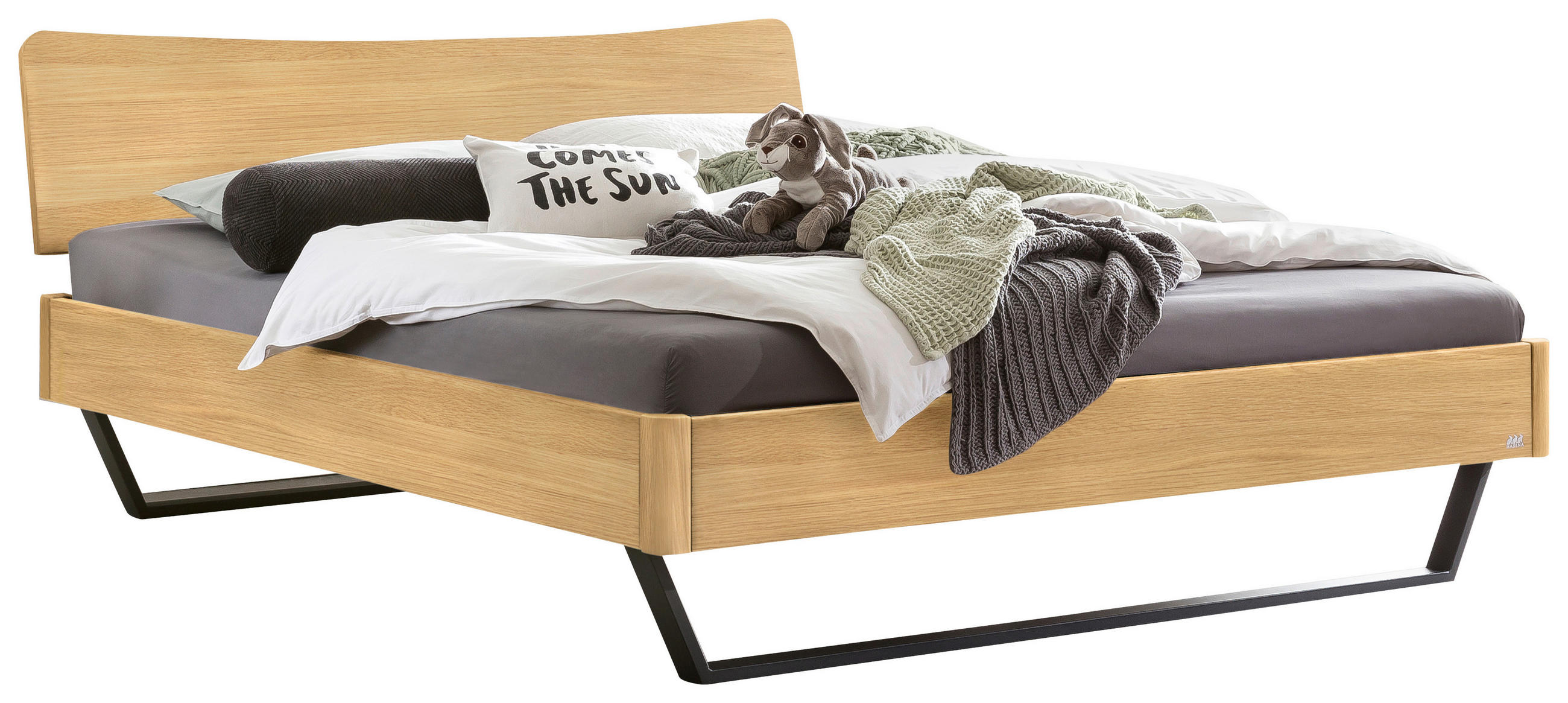BETT 160/200 cm  in Anthrazit, Eichefarben  - Eichefarben/Anthrazit, MODERN, Holz/Metall (160/200cm) - Hasena