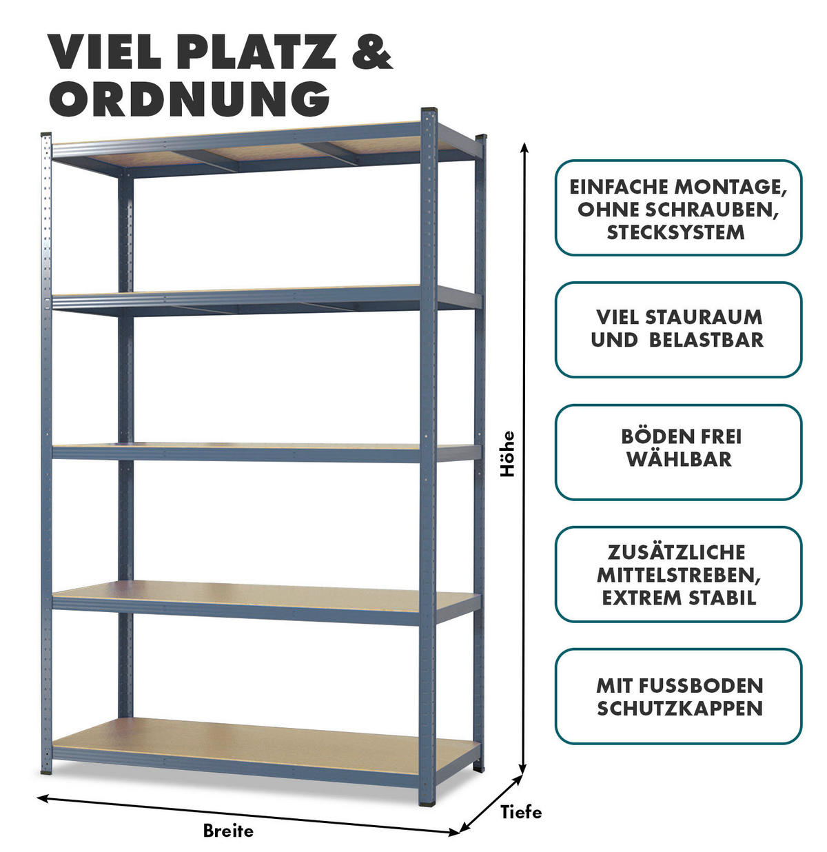 SCHWERLASTREGALSET Lakota  - Grau, Basics, Holzwerkstoff/Metall (120/200/60cm) - Floordirekt