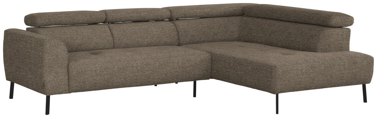 ECKSOFA in Chenille Hellbraun  - Hellbraun/Schwarz, Design, Textil/Metall (280/205cm) - MID.YOU