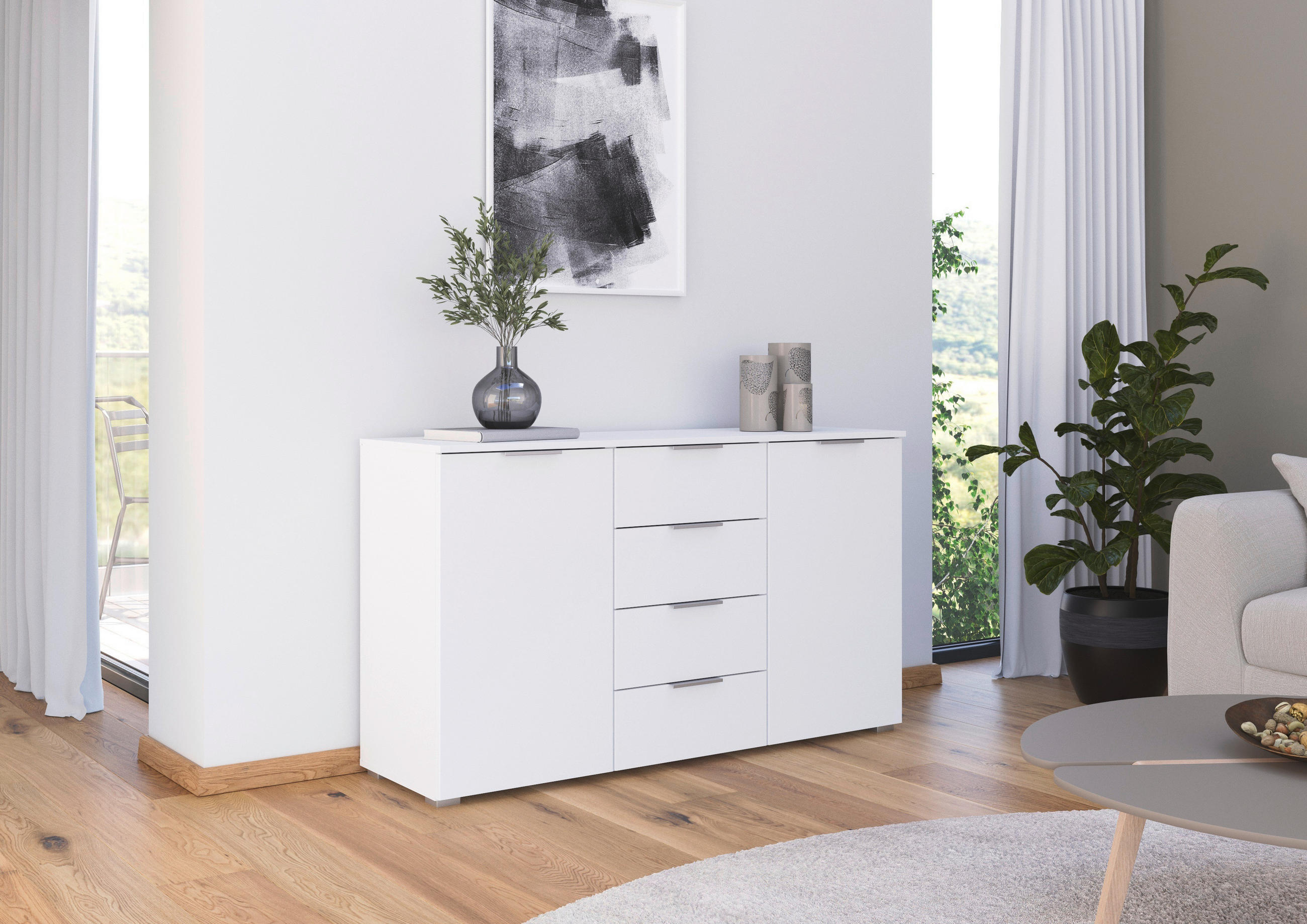 SIDEBOARD 140/81/42 cm  in Weiß  - Alufarben/Weiß, MODERN, Holzwerkstoff/Kunststoff (140/81/42cm) - Rauch Möbel