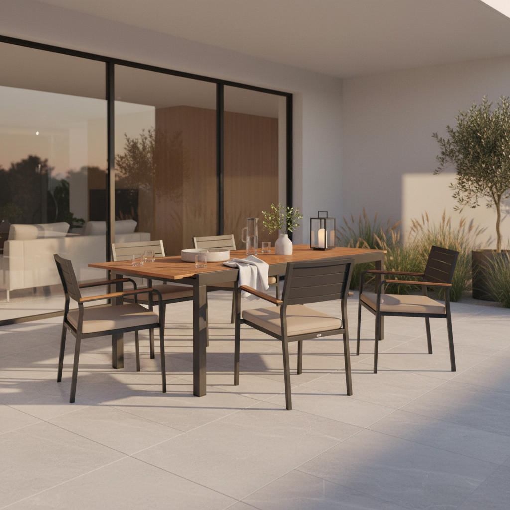 GARTENTISCH 150/90/76,5 cm  - Graphitfarben/Naturfarben, MODERN, Holzwerkstoff/Metall (150/90/76,5cm) - Gardenson