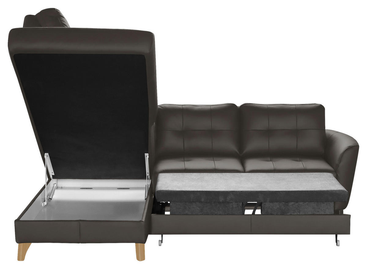 ECKSOFA in Lederlook Echtleder Dunkelbraun  - Dunkelbraun/Buchefarben, Design, Leder/Holz (190/236cm) - Livetastic
