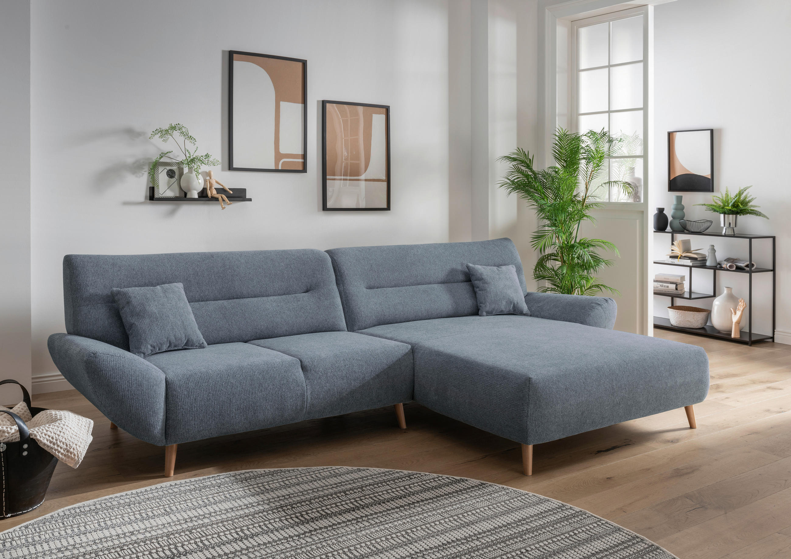 ECKSOFA in Chenille Hellblau  - Wildeiche/Hellblau, Modern, Holz/Textil (290/166cm) - MID.YOU