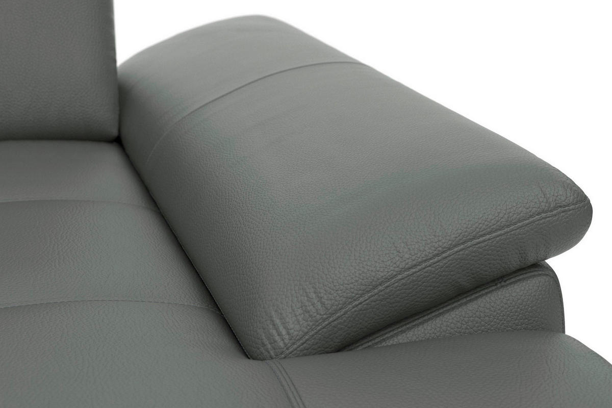 ECKSOFA COSTELLO E Anthrazit Kombination Echtleder/Stoff Mikrofaser Nierenkissen, Armteilverstellung, Sitztiefenverstellung, Bettkasten  - Anthrazit/Schwarz, Basics, Leder/Textil (301/176cm) - Sit & More