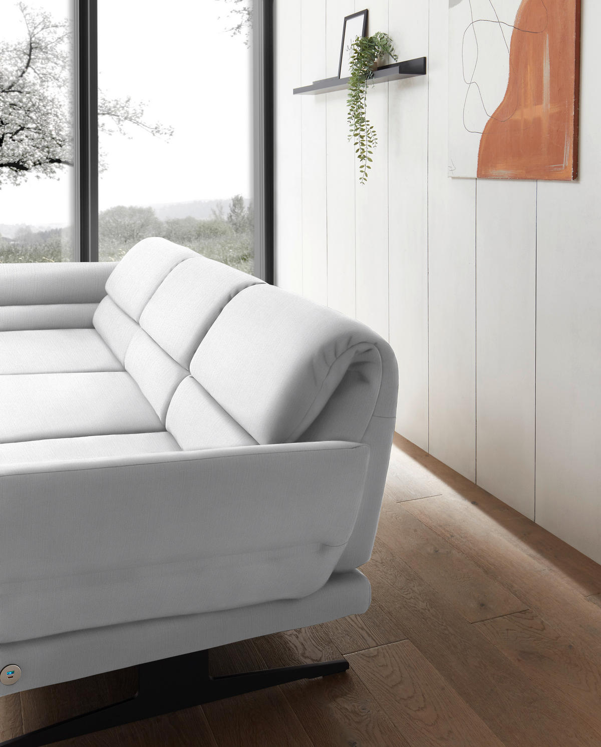 ECKSOFA in Flachgewebe Creme  176-217/279-327 cm  - Creme/Schwarz, Design, Textil/Metall (176-217/279-327cm) - Dieter Knoll