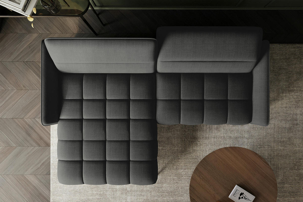 ECKSOFA  in Flachgewebe Anthrazit Rücken echt, Kopfteilverstellung, Sitztiefenverstellung  175/272 cm  - Anthrazit/Schwarz, KONVENTIONELL, Textil/Metall (175/272cm) - Carryhome