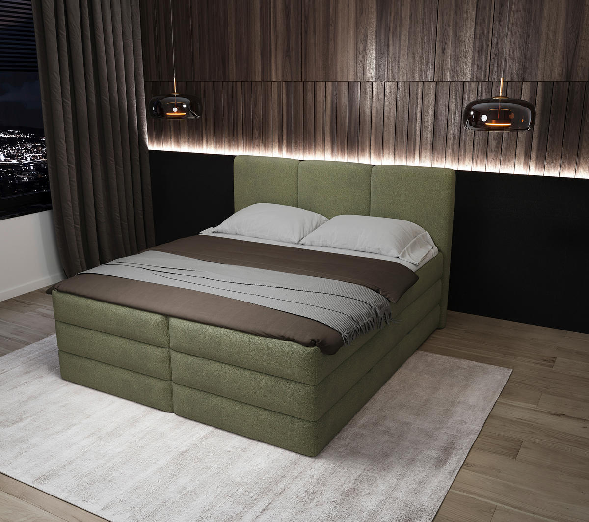 BOXSPRINGBETT 200/200 cm,  in Grün, Bettkasten, Topper, H2 + H3 = mittel + fest  - Schwarz/Grün, MODERN, Holz/Kunststoff (200/200cm) - MID.YOU