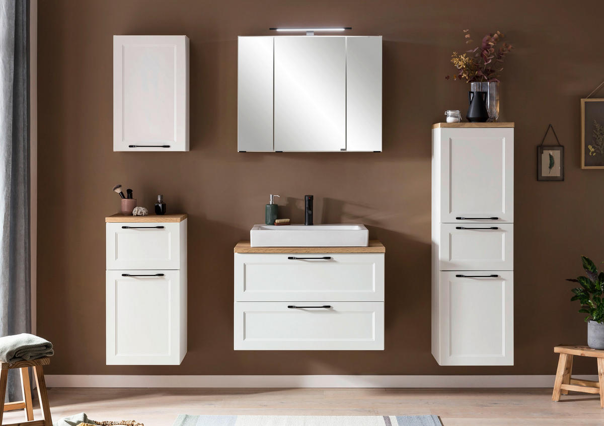 WASCHTISCHKOMBI 80 cm  - Eiche Wotan/Schwarz, ROMANTIK / LANDHAUS, Keramik/Holzwerkstoff (80cm) - Xora