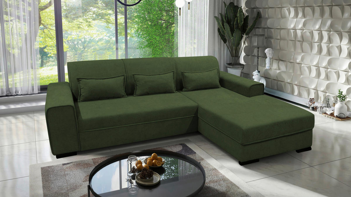 ECKSOFA CLASSIC in Struktur, Bouclé Grün  - Schwarz/Grün, Design, Kunststoff/Textil (270/175cm) - MID.YOU