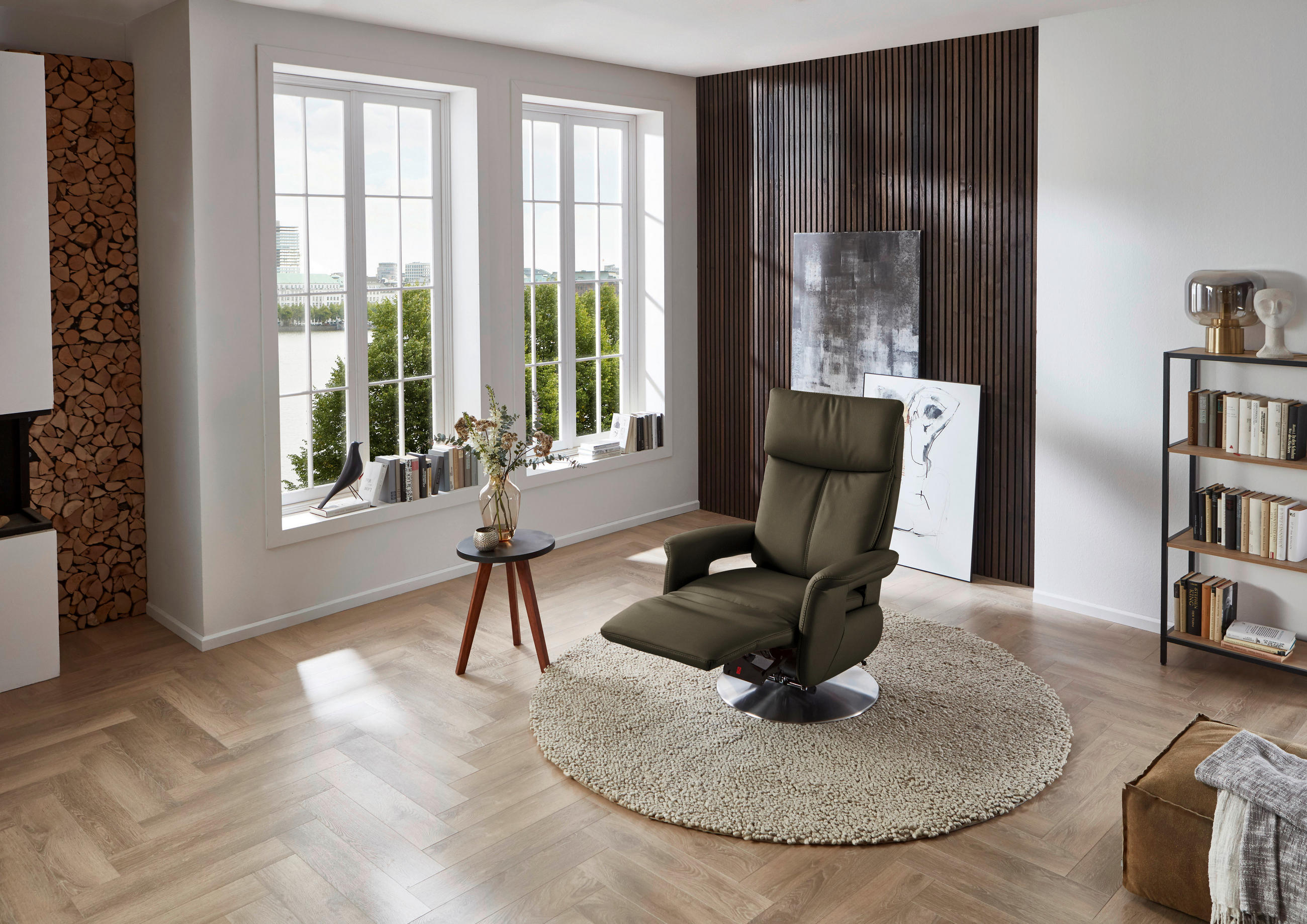 RELAXSESSEL in Leder Olivgrün  - Edelstahlfarben/Olivgrün, Design, Leder/Metall (78/112/85cm) - Cantus