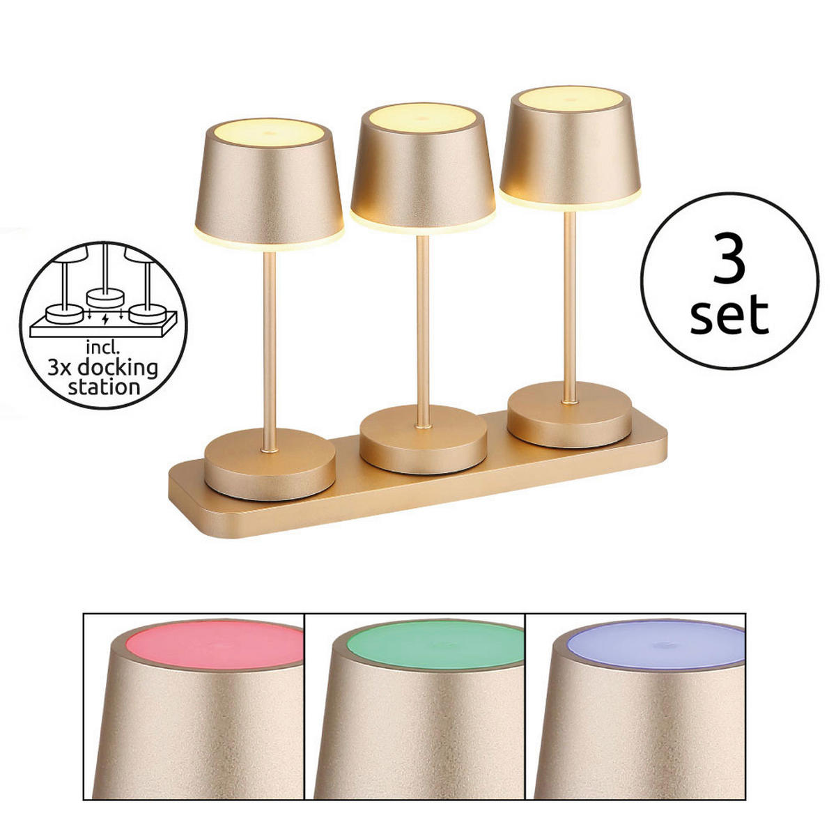 AKKU-TISCHLEUCHTE - Champagner/Opal, Basics, Kunststoff/Metall (8,3/20cm)