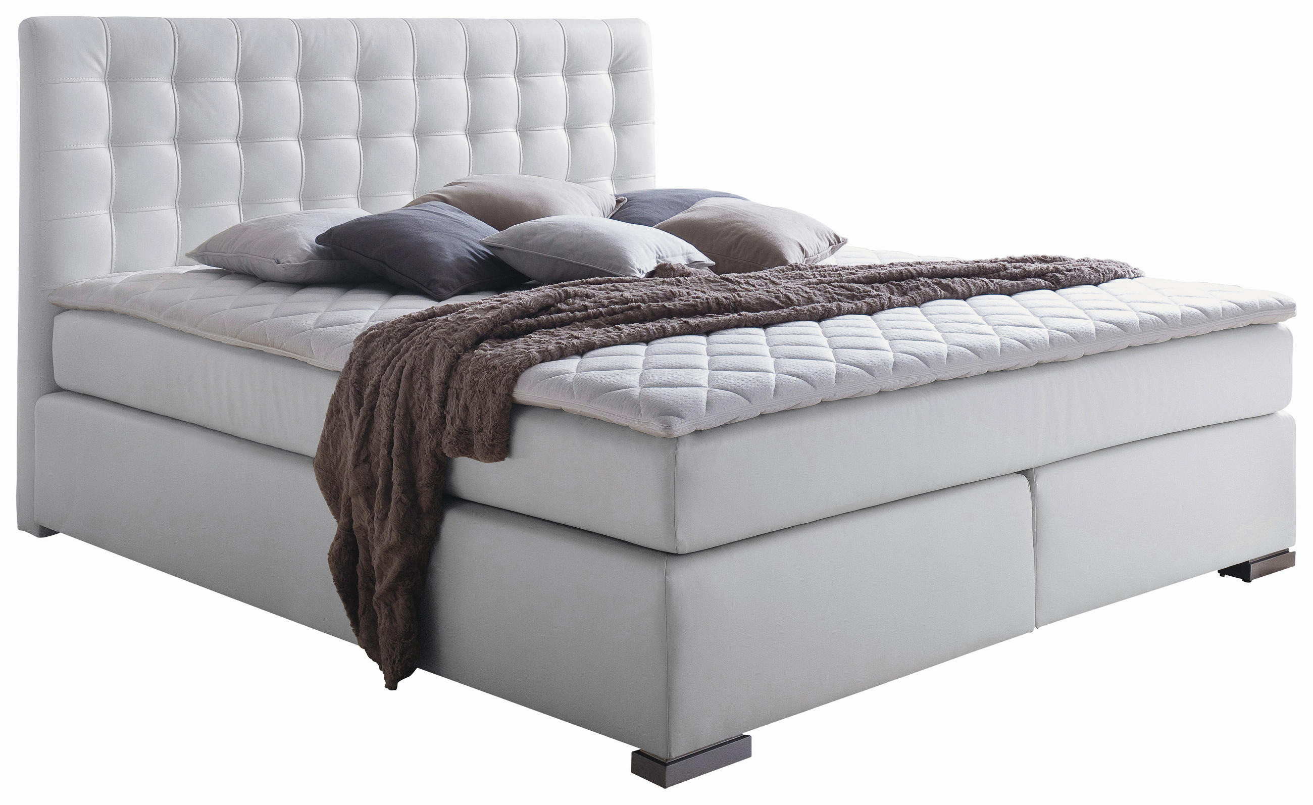 BOXSPRINGBETT 180/200 cm,  in Weiß, Matratze, Topper, H2 + H3 = mittel + fest  - Alufarben/Weiß, Design, Textil/Metall (180/200cm) - Livetastic