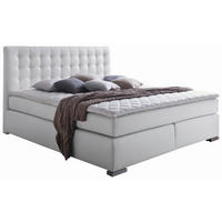 BOXSPRINGBETT 180/200 cm,  in Weiß, Matratze, Topper, H2 + H3 = mittel + fest  - Alufarben/Weiß, Design, Textil/Metall (180/200cm) - Livetastic