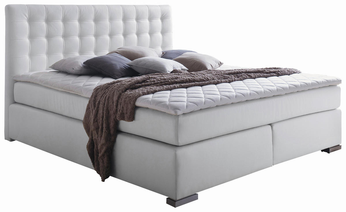 BOXSPRINGBETT 180/200 cm,  in Weiß, Matratze, Topper, H2 + H3 = mittel + fest  - Alufarben/Weiß, Design, Textil/Metall (180/200cm) - Livetastic