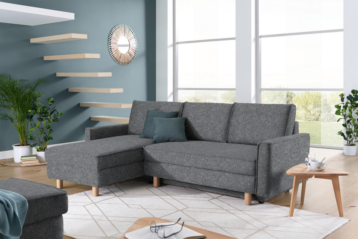 ECKSOFA  in Mikrovelours Grau  170/237 cm  - Eichefarben/Grau, KONVENTIONELL, Holz/Textil (170/237cm) - Sedda