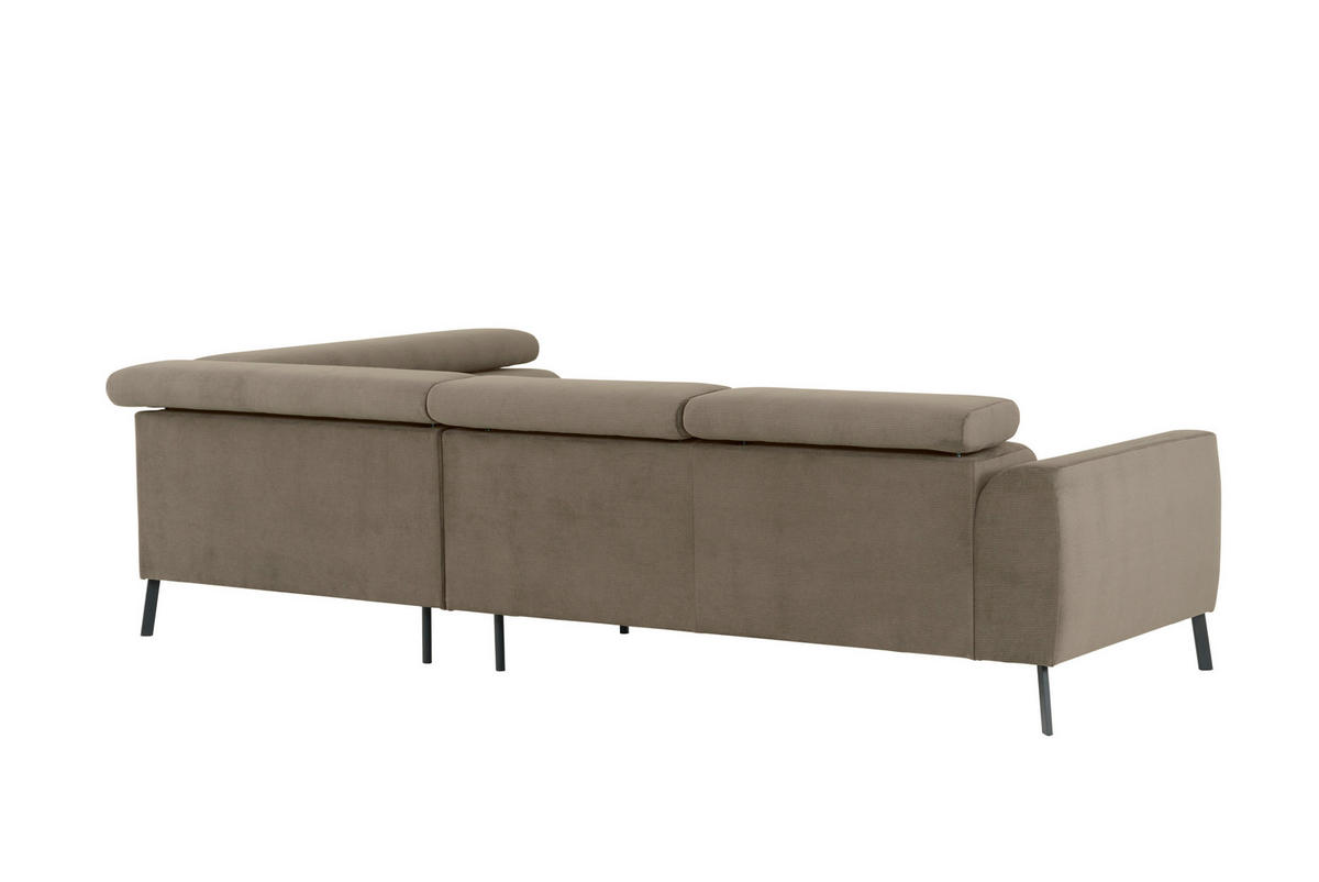ECKSOFA in Feincord Graubraun  280/205 cm  - Graubraun/Schwarz, Design, Textil/Metall (280/205cm) - Xora