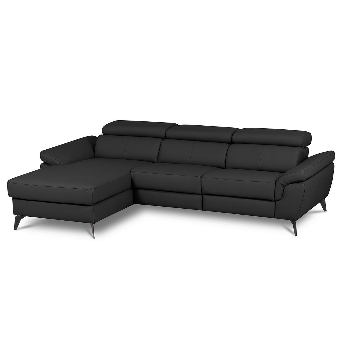 ECKSOFA Lederlook Echtleder Schwarz  - Schwarz, Design, Leder/Textil (179/252cm) - Livetastic