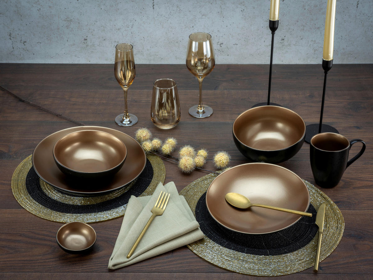 KOMBISERVICE Schwarz, Goldfarben Glamour Gold 8-teilig 2 Personen  - Goldfarben/Schwarz, Keramik - Creatable