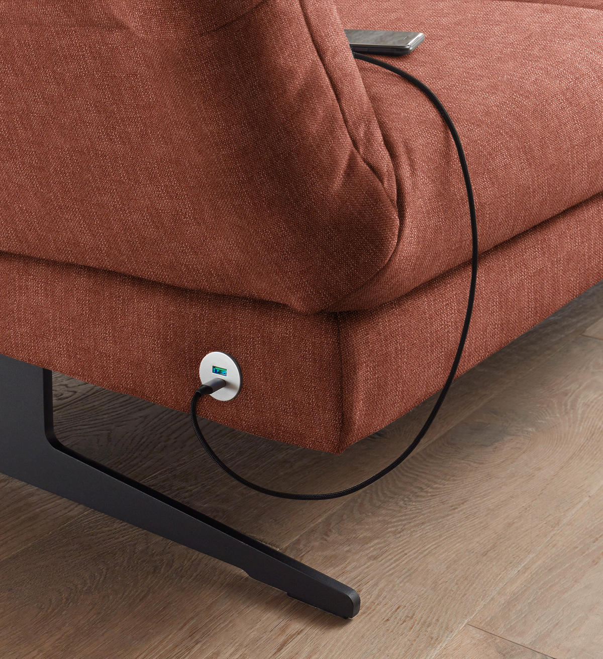 ECKSOFA in Flachgewebe Rostfarben  - Rostfarben/Schwarz, Design, Textil/Metall (279-327/176-217cm) - Dieter Knoll