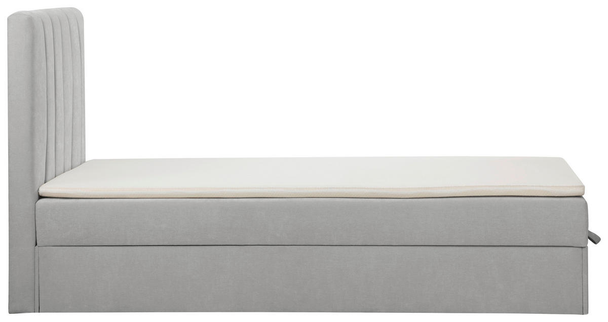 BOXBETT 100/200 cm,  in Hellgrau, Matratze, gepolstertes Kopfteil, Bettkasten, Topper, H3 = fest  - Hellgrau/Schwarz, Basics, Kunststoff/Textil (100/200cm) - Chameo