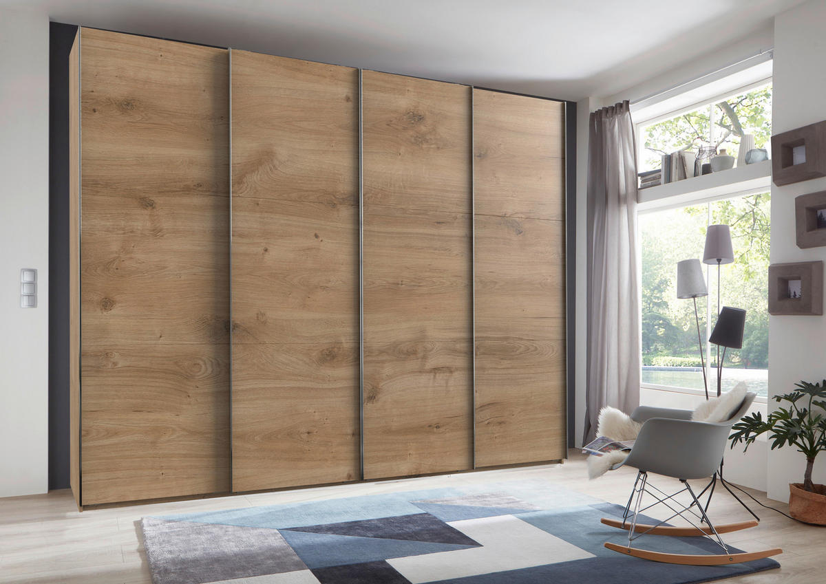SCHWEBETÜRENSCHRANK in Eichefarben  - Chromfarben/Eichefarben, Modern, Holzwerkstoff (300/236/65cm) - MID.YOU