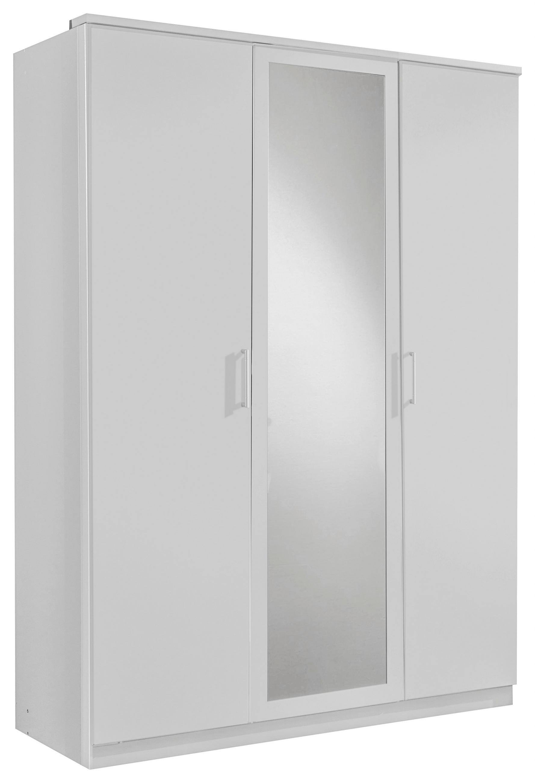 DREHTÜRENSCHRANK 135/199/58 cm,  in Weiß, 3-türig  - Alufarben/Weiß, KONVENTIONELL, Glas/Holzwerkstoff (135/199/58cm) - MID.YOU