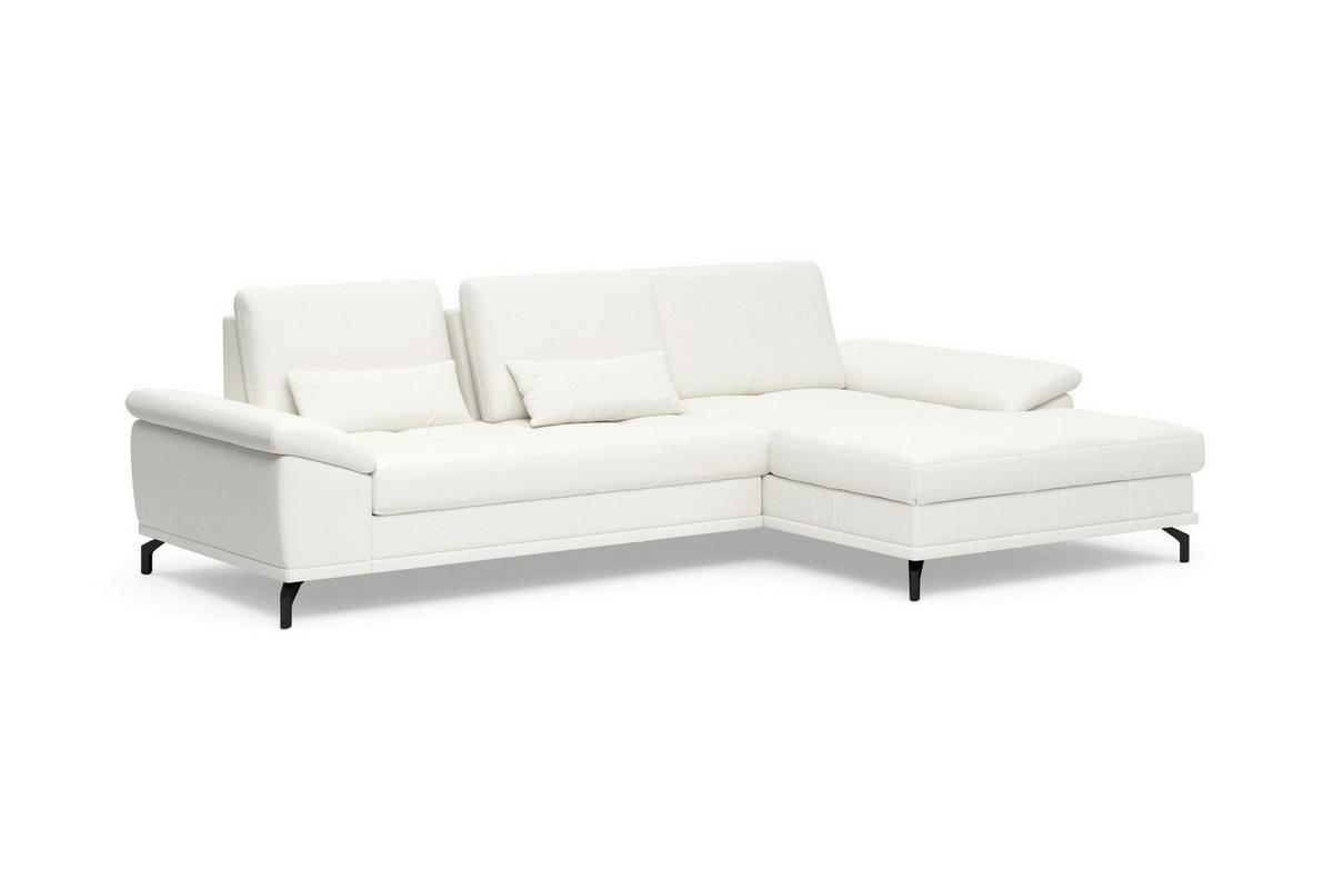 ECKSOFA COSTELLO E Weiß Echtleder Nierenkissen, Armteilverstellung, Sitztiefenverstellung  - Schwarz/Weiß, Basics, Leder/Textil (301/176cm) - Sit & More