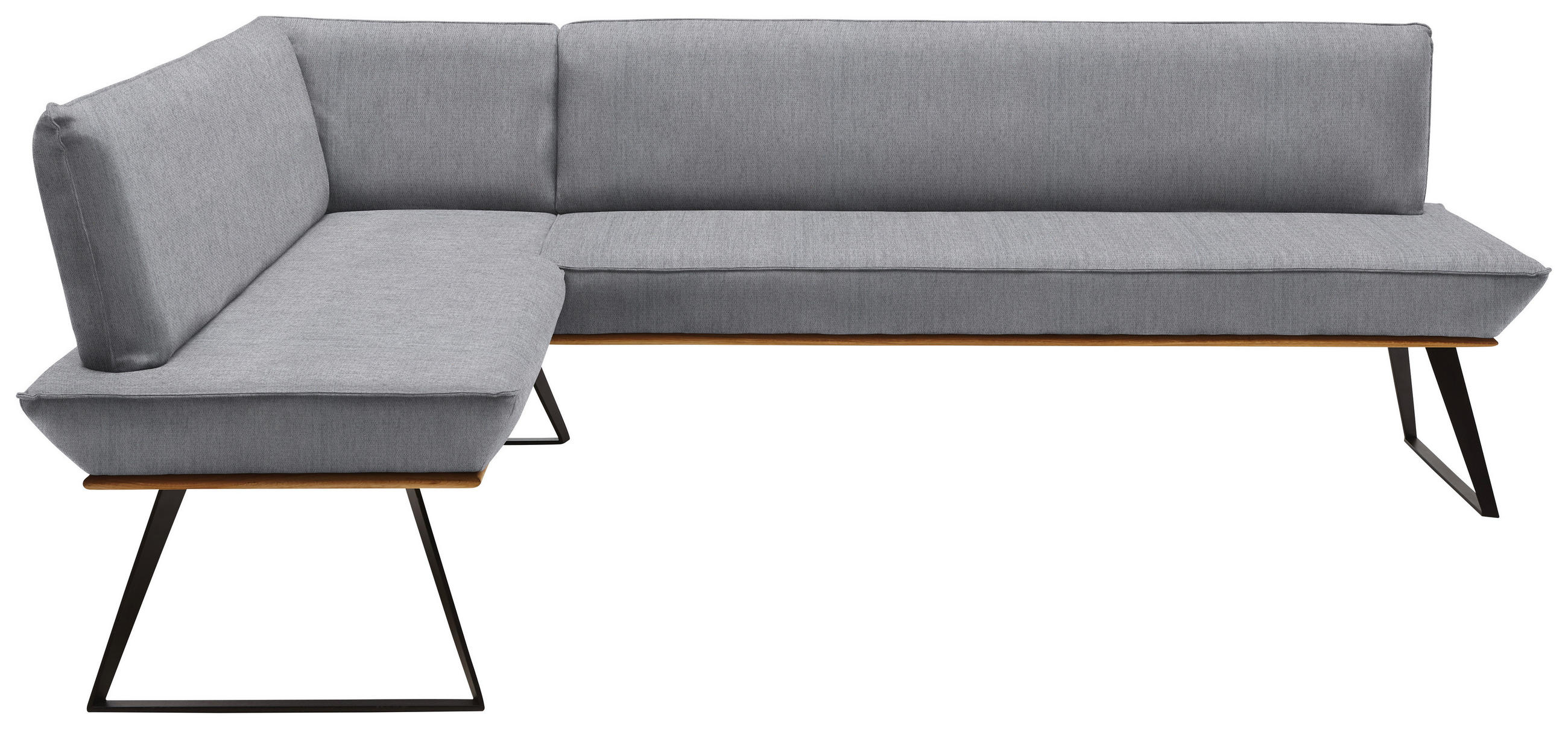ECKBANK 163/223 cm Webstoff Grau, Schwarz, Eichefarben Eiche massiv Metall   - Eichefarben/Schwarz, Design, Holz/Textil (163/223cm) - Voleo