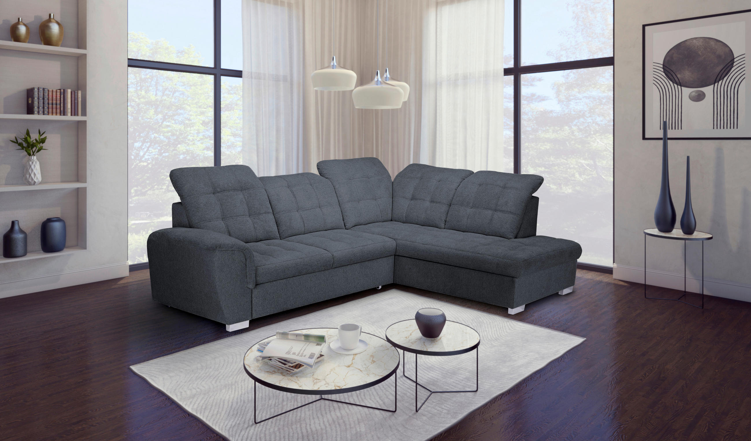 ECKSOFA Anthrazit Chenille  - Chromfarben/Anthrazit, KONVENTIONELL, Kunststoff/Textil (260/205cm) - Carryhome