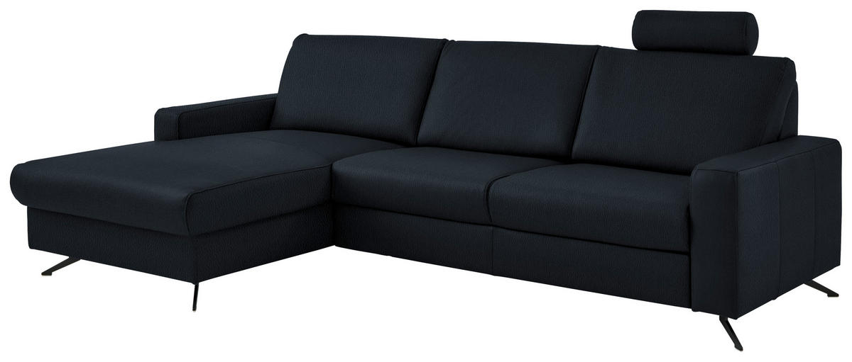 ECKSOFA in Echtleder Dunkelblau  - Schwarz/Dunkelblau, Design, Leder/Metall (165/267cm) - Beldomo Premium