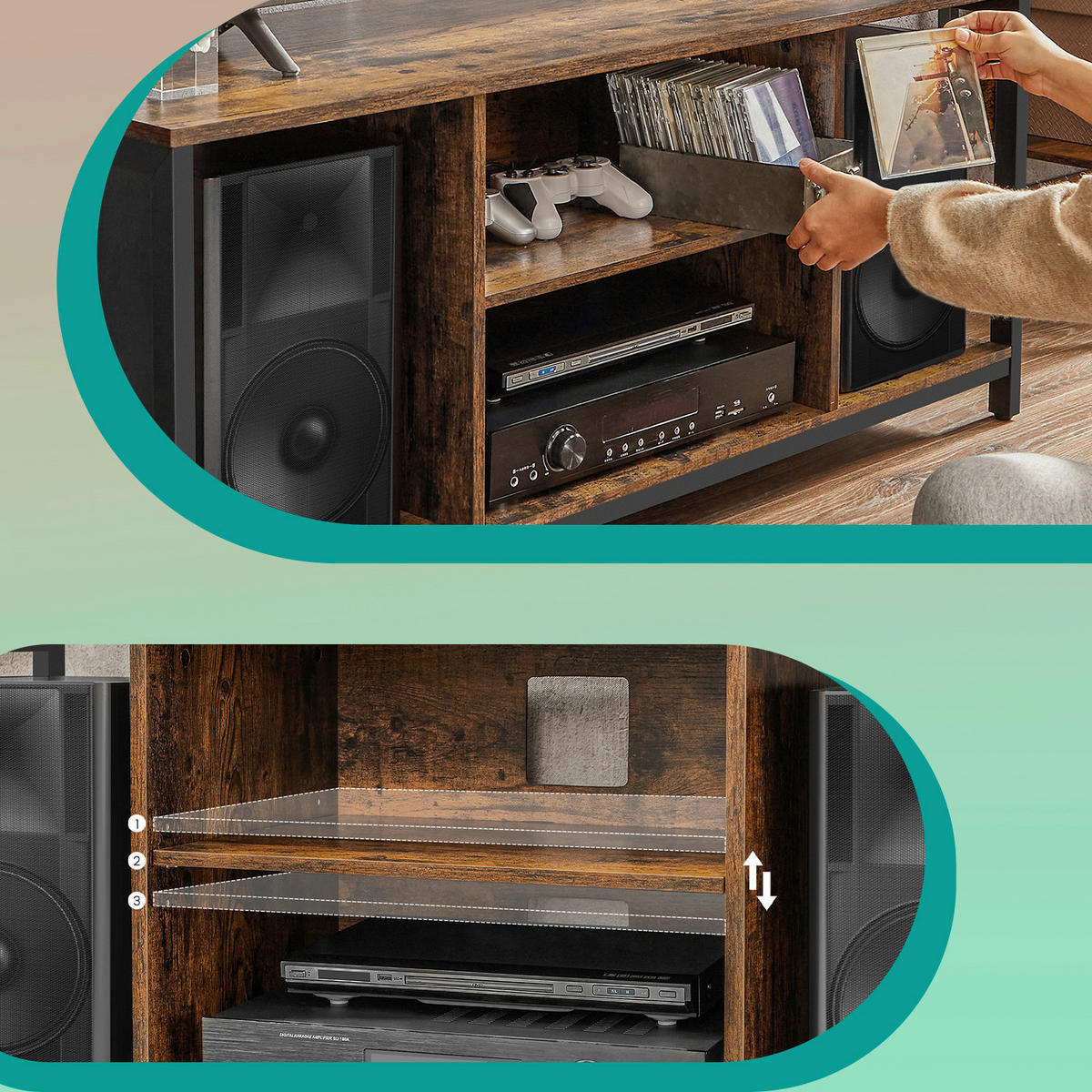 TV-ELEMENT - Dunkelbraun/Schwarz, MODERN, Holzwerkstoff/Metall (120/50/40cm) - MID.YOU