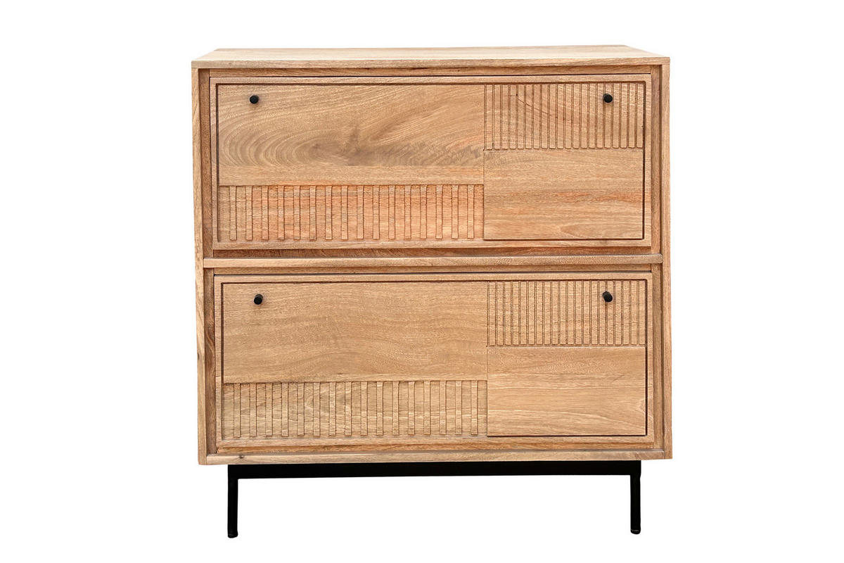 SCHUHSCHRANK Mangoholz massiv Naturfarben, Schwarz  - Schwarz/Naturfarben, Design, Holz/Metall (85/90/40cm) - MID.YOU