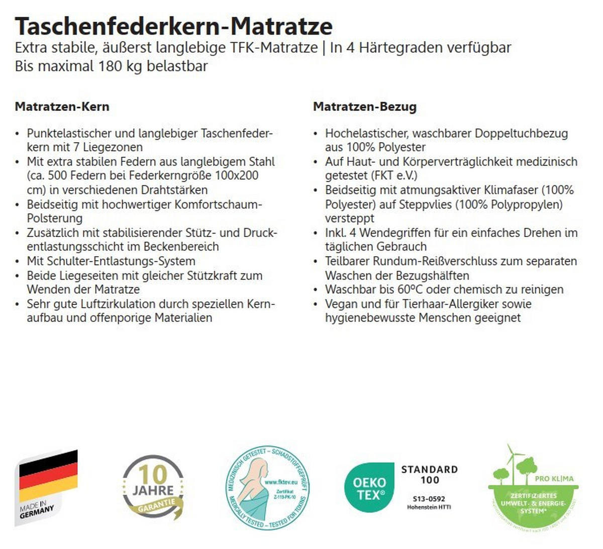TASCHENFEDERKERNMATRATZE 80/200 cm Höhe ca. 23 cm 7 -Zonen - Weiß, Basics, Textil (80/200cm) - Visionight