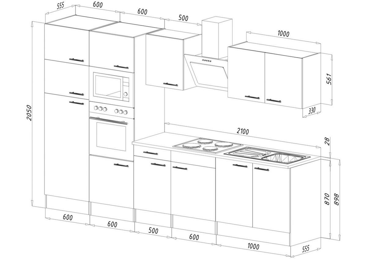 KÜCHENBLOCK 330 cm   in Weiss, Eichefarben  - Weiss/Eichefarben, Modern, Holzwerkstoff (330cm) - Respekta